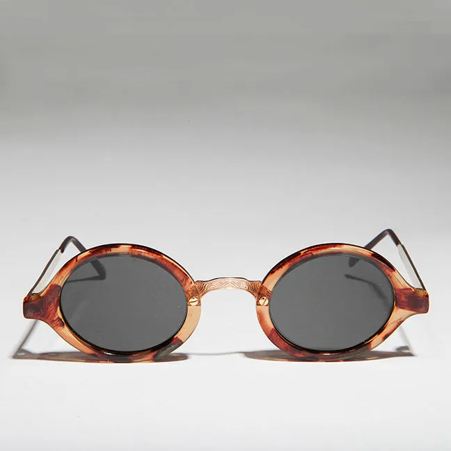 Art Deco Oval Vintage Sunglass with Embossed Metal Temples - Degas