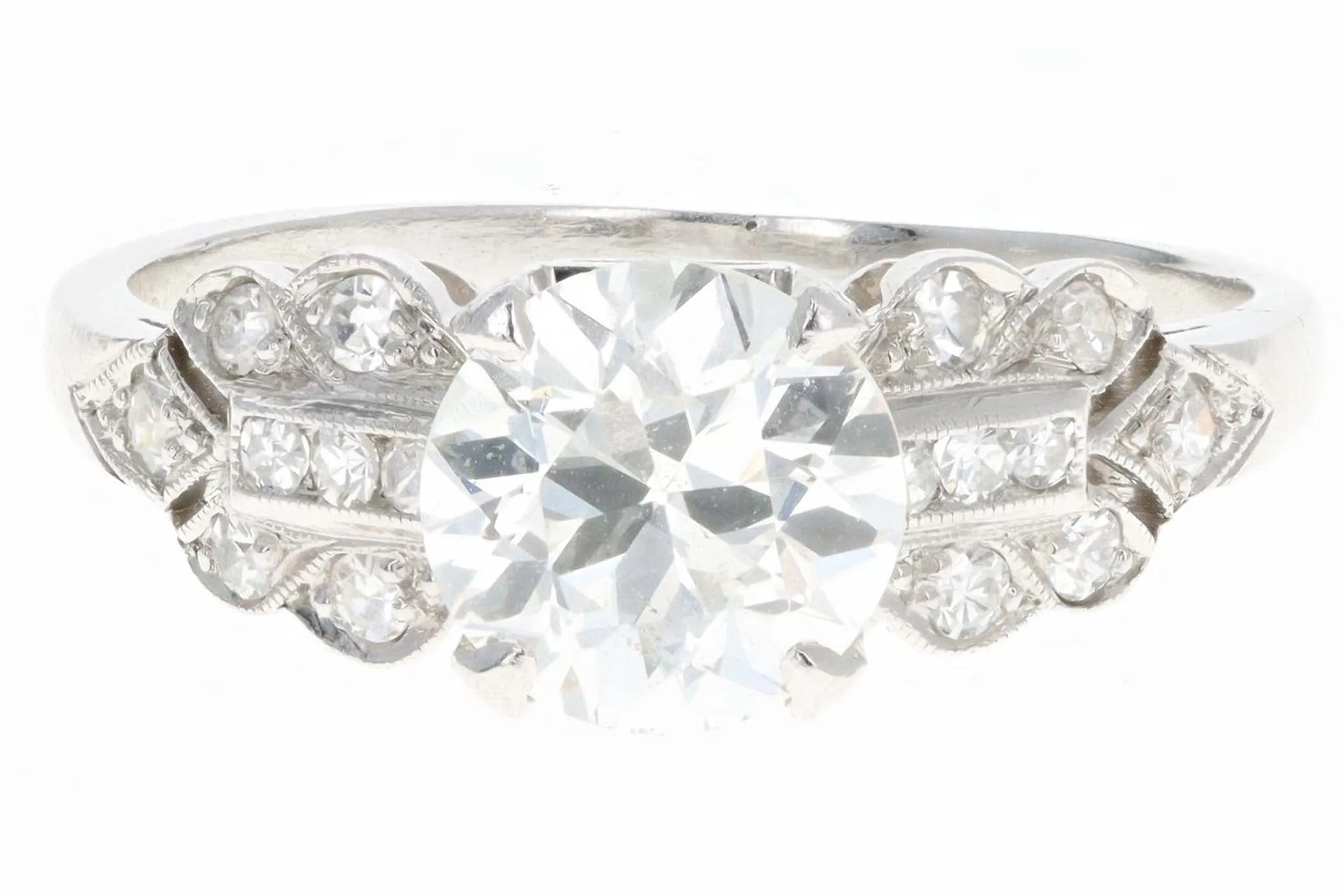 Art Deco Platinum 1.40 Carat Old European Cut Diamond Engagement Ring