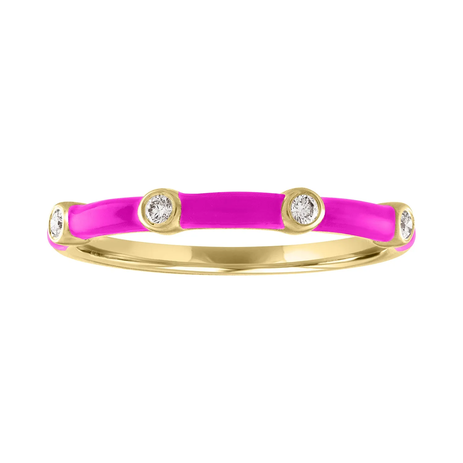 Ava Ring: Fuchsia Enamel/14K Yellow Gold-Diamond, Size 6.5