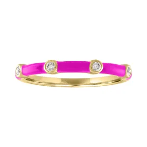 Ava Ring: Fuchsia Enamel/14K Yellow Gold-Diamond, Size 6.5