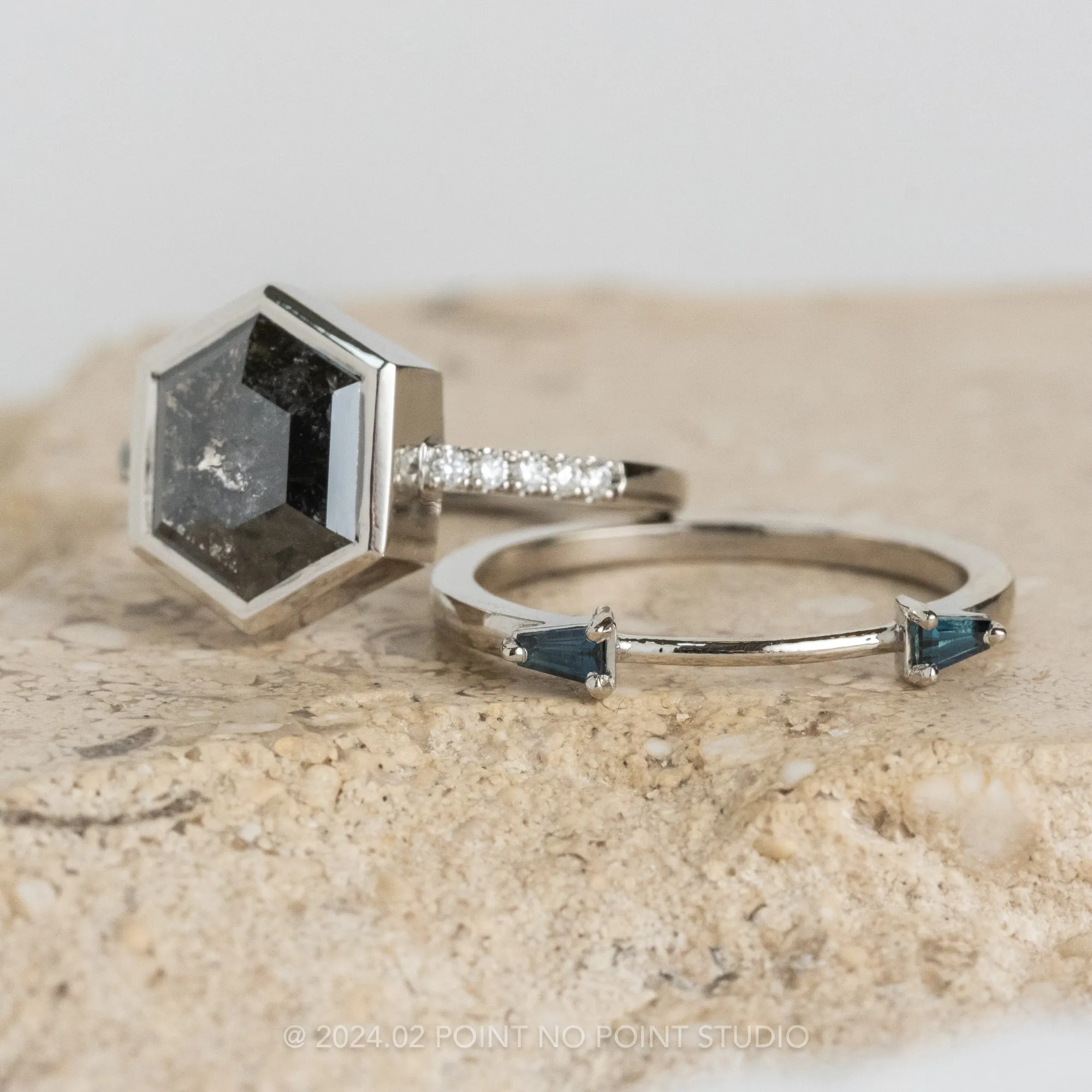 Baguette Sapphire Wedding Cuff, Harper Setting, 14k White Gold