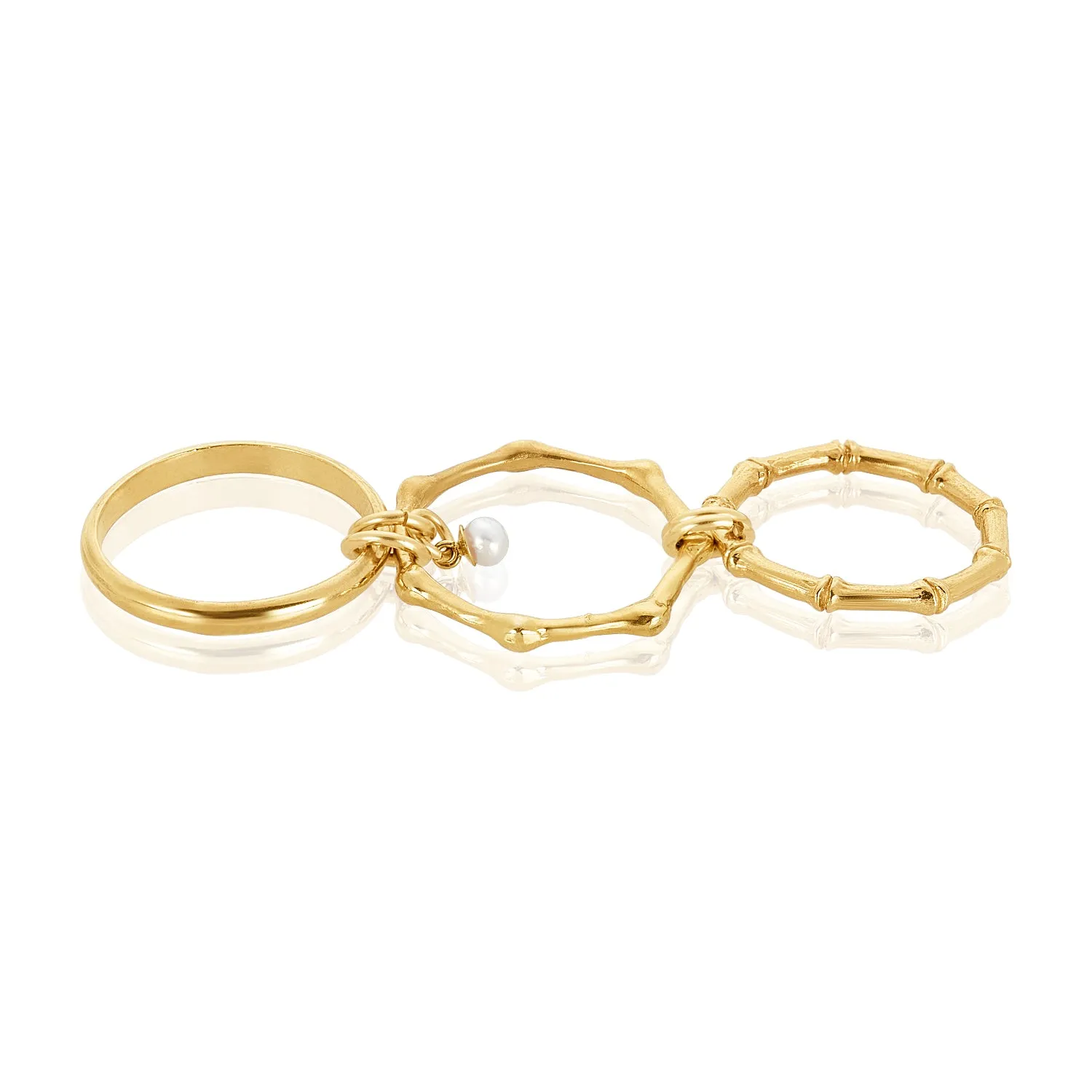 Bamboo Trio Ring in Pearl Gold Plated