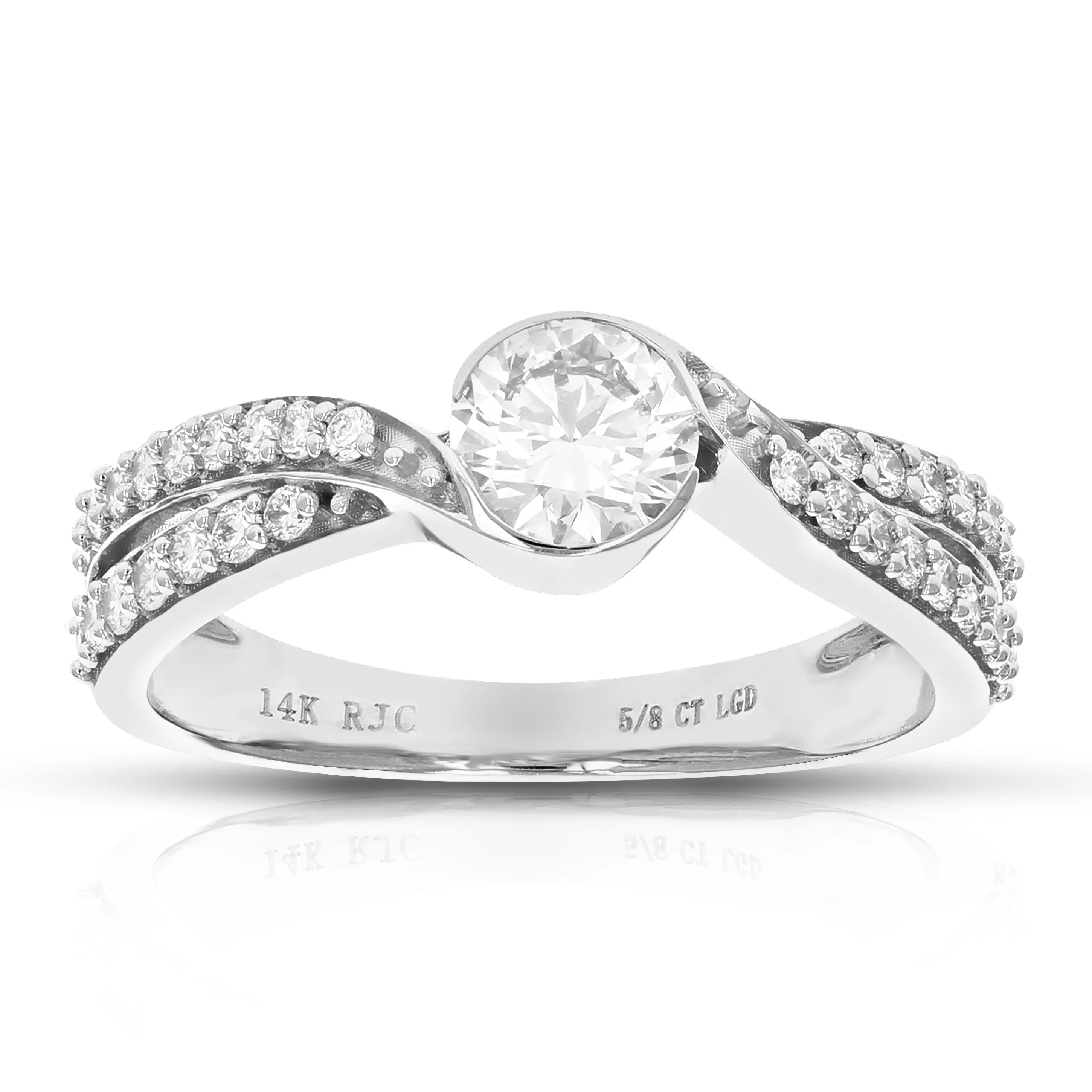 Bezel Solitaire Lab Grown Diamond Engagement Rings 14K White Gold