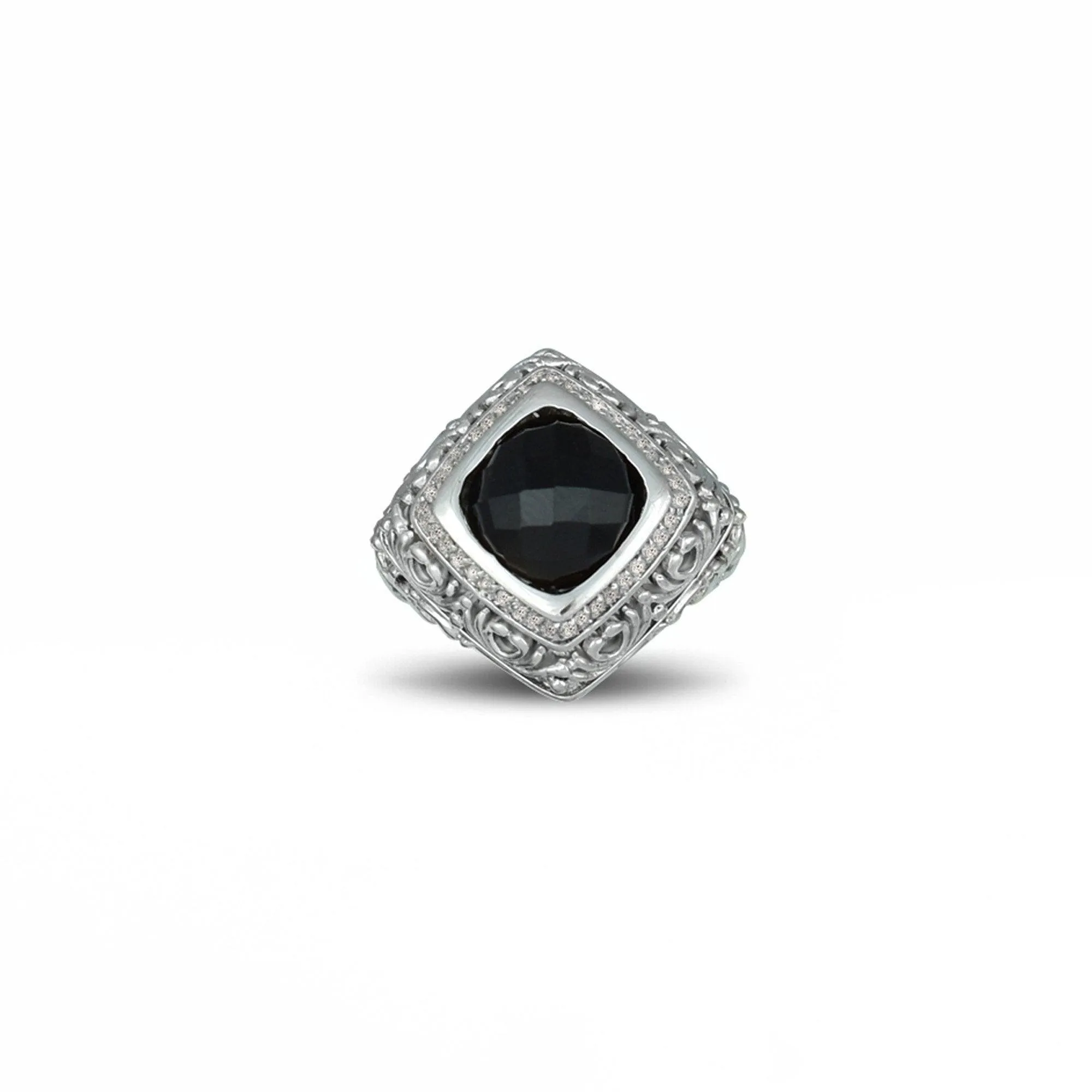 Black Onyx and Diamond Fashion Silver Ring