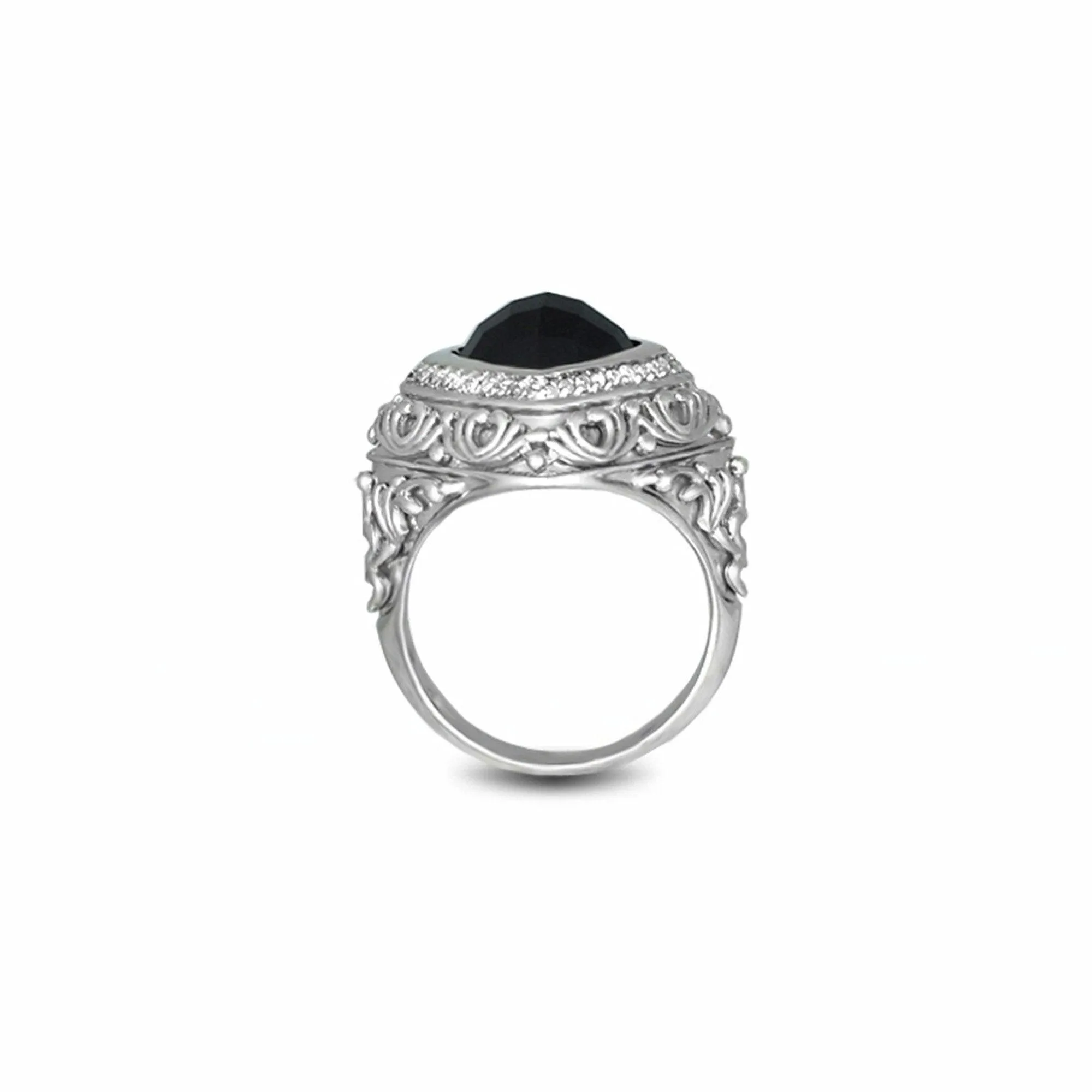 Black Onyx and Diamond Fashion Silver Ring