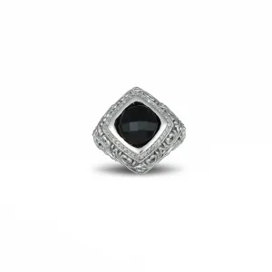 Black Onyx and Diamond Fashion Silver Ring