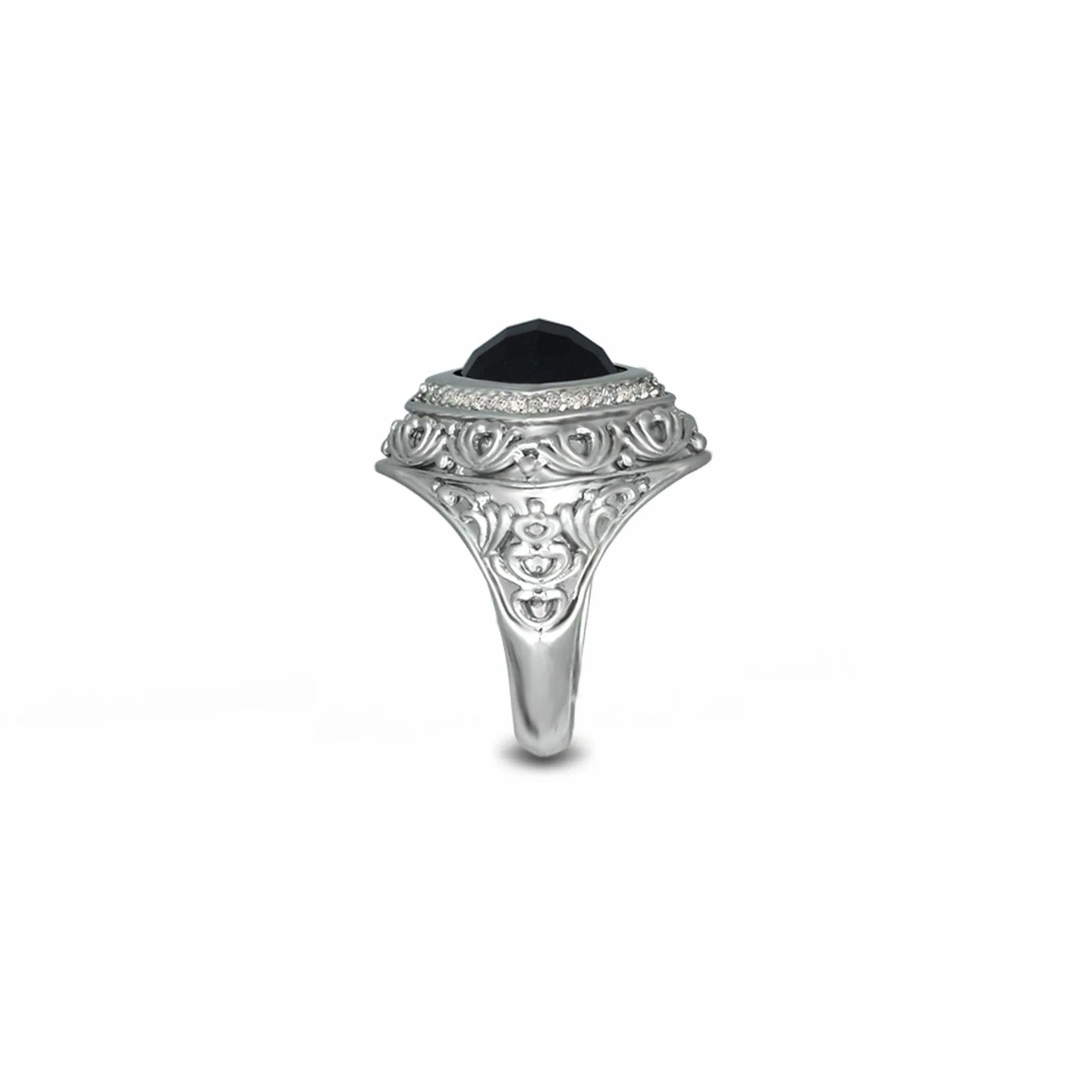 Black Onyx and Diamond Fashion Silver Ring