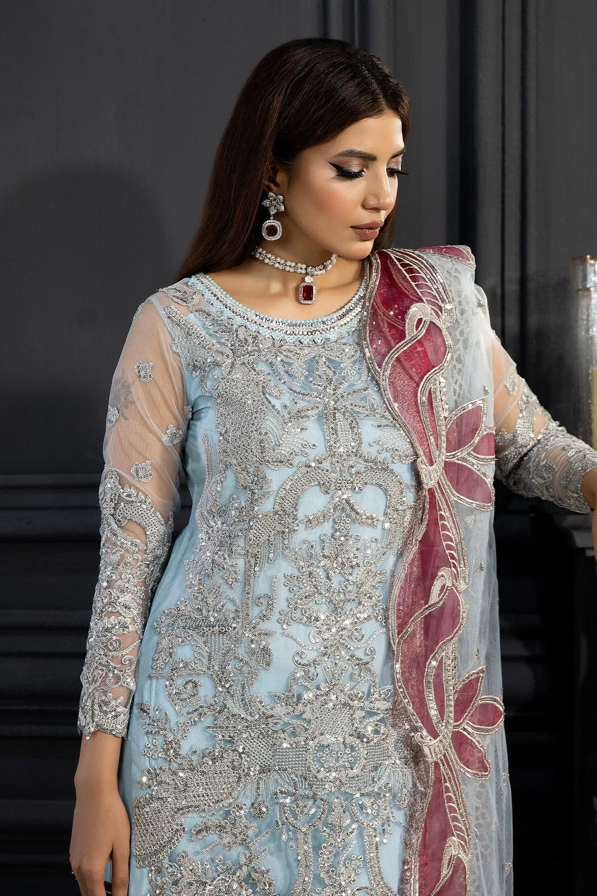 Blue Pakistani Wedding Dress in Kameez Sharara Style