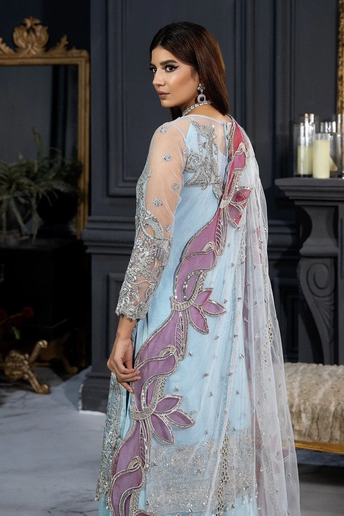 Blue Pakistani Wedding Dress in Kameez Sharara Style