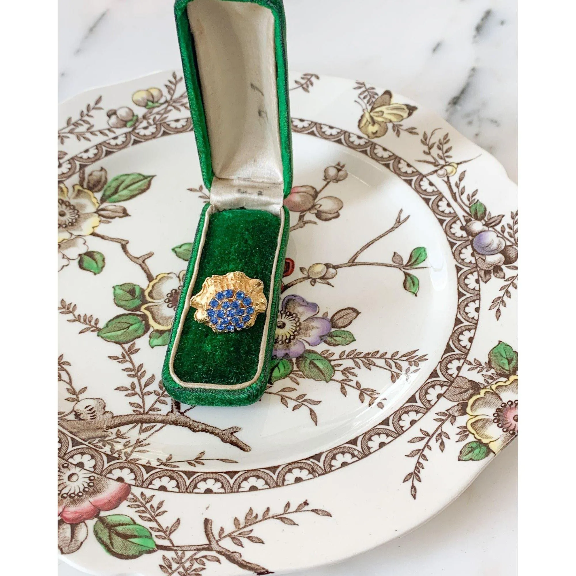 Blue Rhinestones Cluster Cocktail Ring