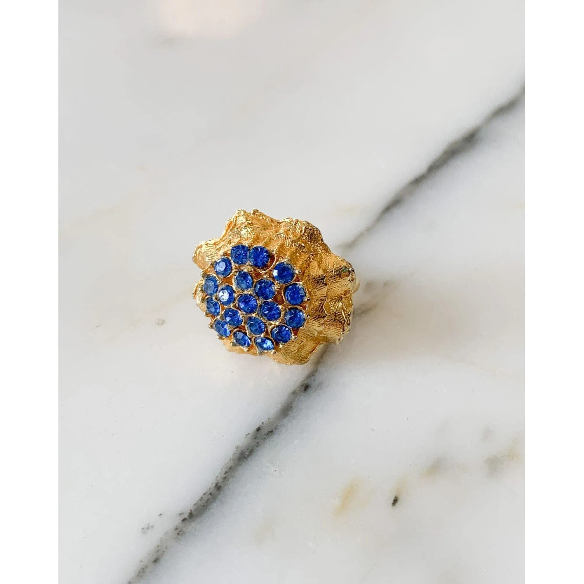 Blue Rhinestones Cluster Cocktail Ring