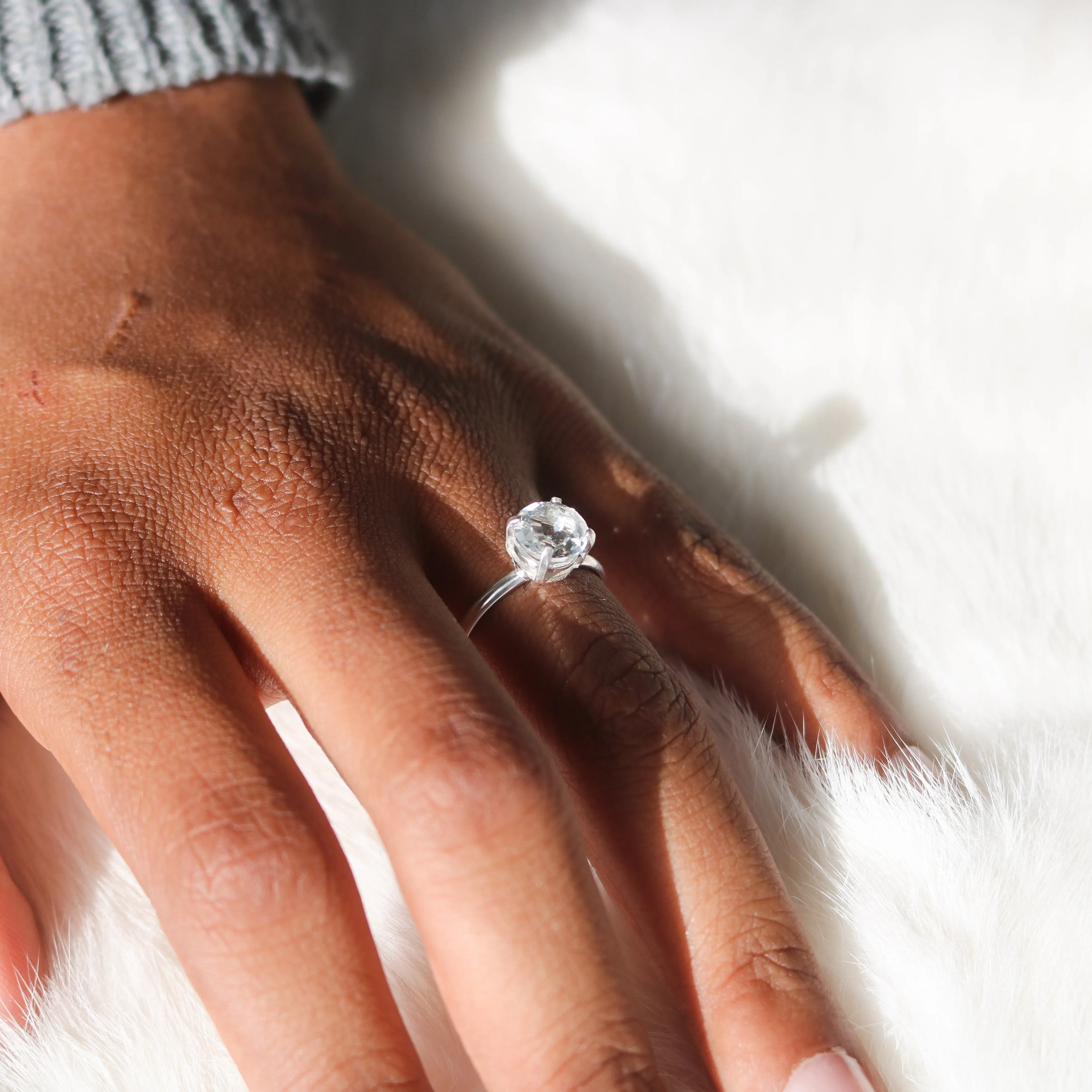 Brilliant Cut White Topaz   Sterling Silver Engagement Ring // Made to Order