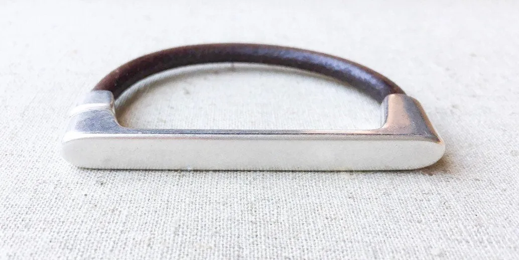 Brown Leather Bracelet with Silver Straight Bar Magnetic Clasp