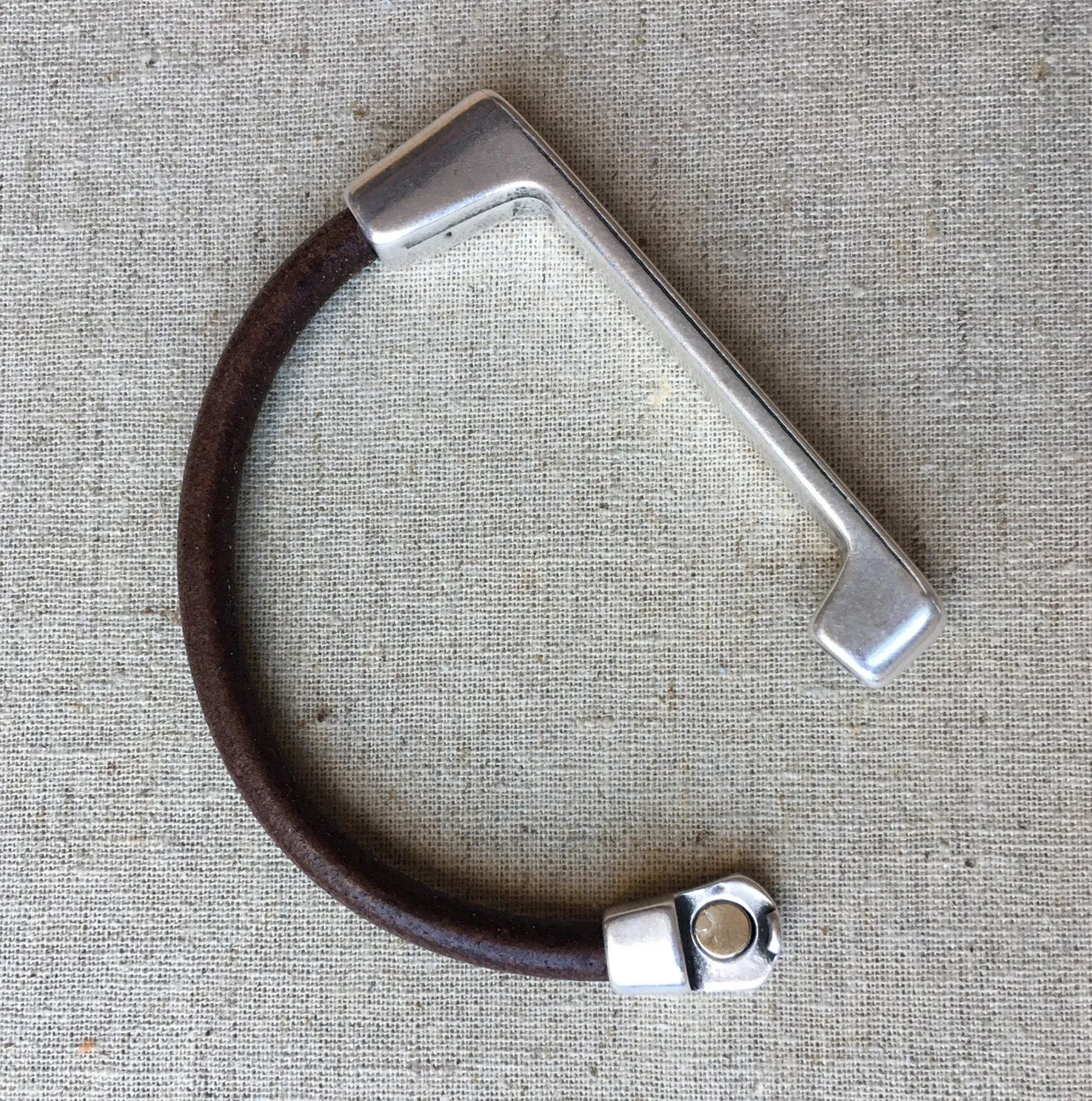 Brown Leather Bracelet with Silver Straight Bar Magnetic Clasp