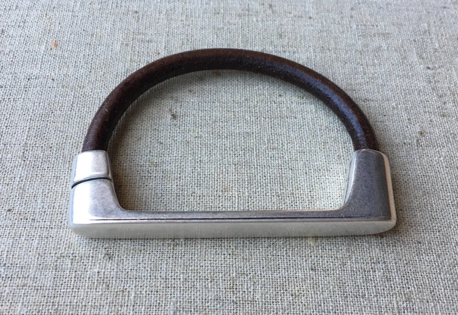 Brown Leather Bracelet with Silver Straight Bar Magnetic Clasp