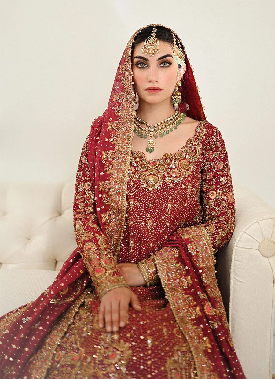 Burgundy Pakistani Bridal Dress in Lehenga Kameez Style