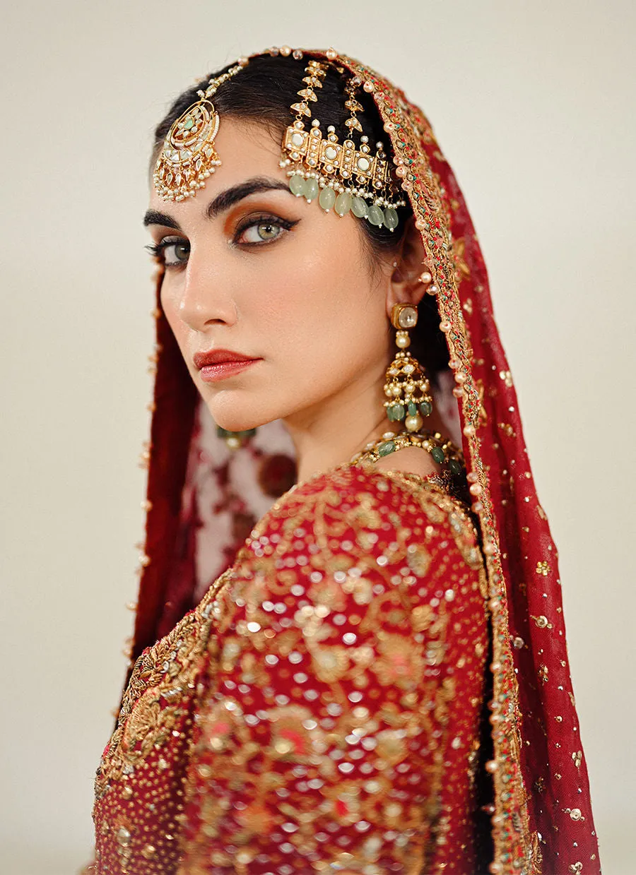 Burgundy Pakistani Bridal Dress in Lehenga Kameez Style