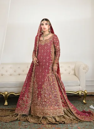 Burgundy Pakistani Bridal Dress in Lehenga Kameez Style