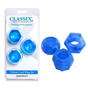 Classix Deluxe Cock Ring Set (2 piece kit) - Blue