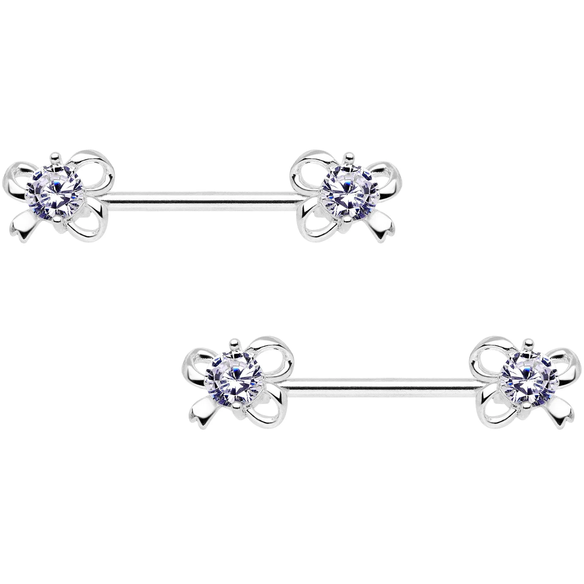 Clear CZ Gem All Tied Up Barbell Nipple Ring Set