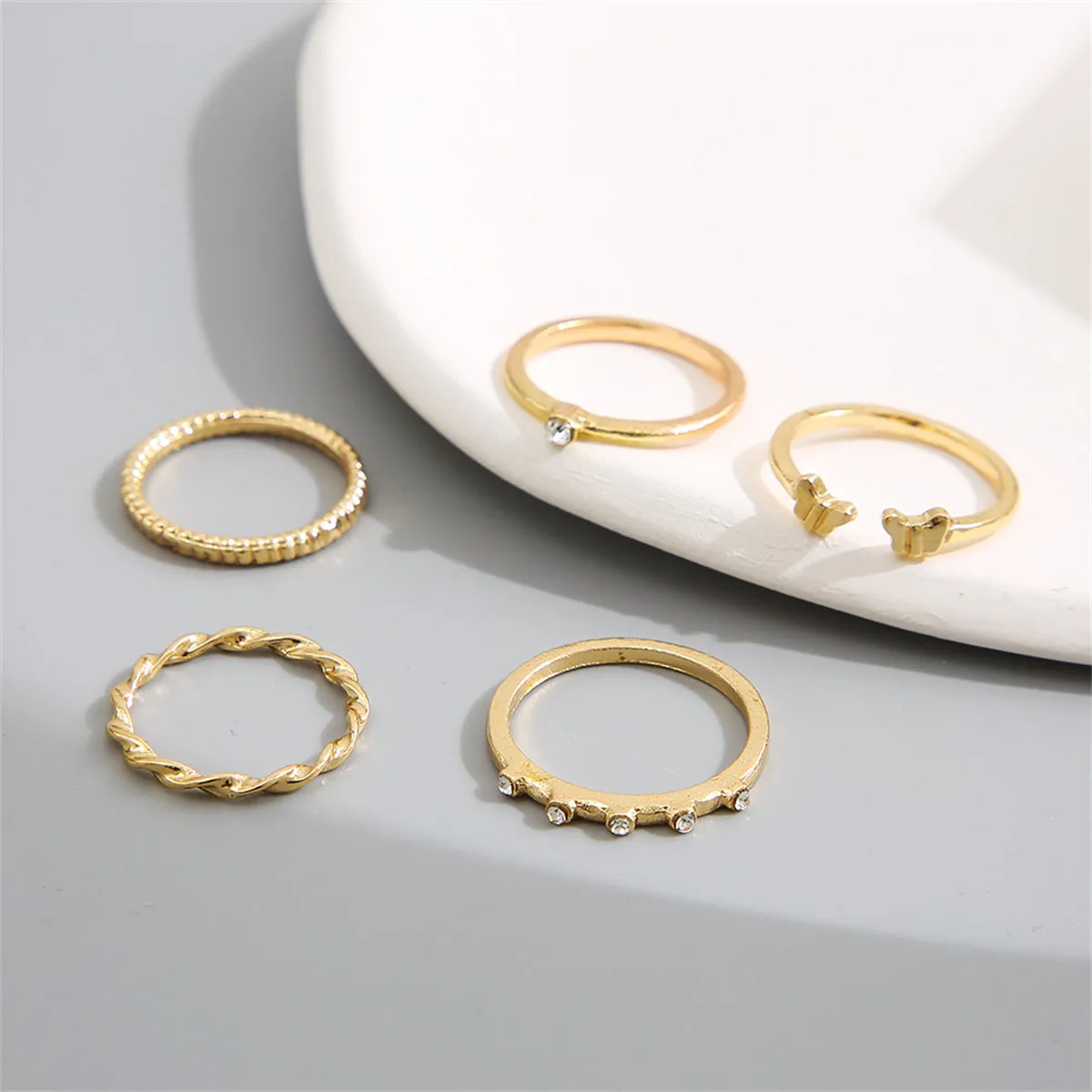 Cubic Zirconia & 18K Gold-Plated Twine Butterfly Ring Set