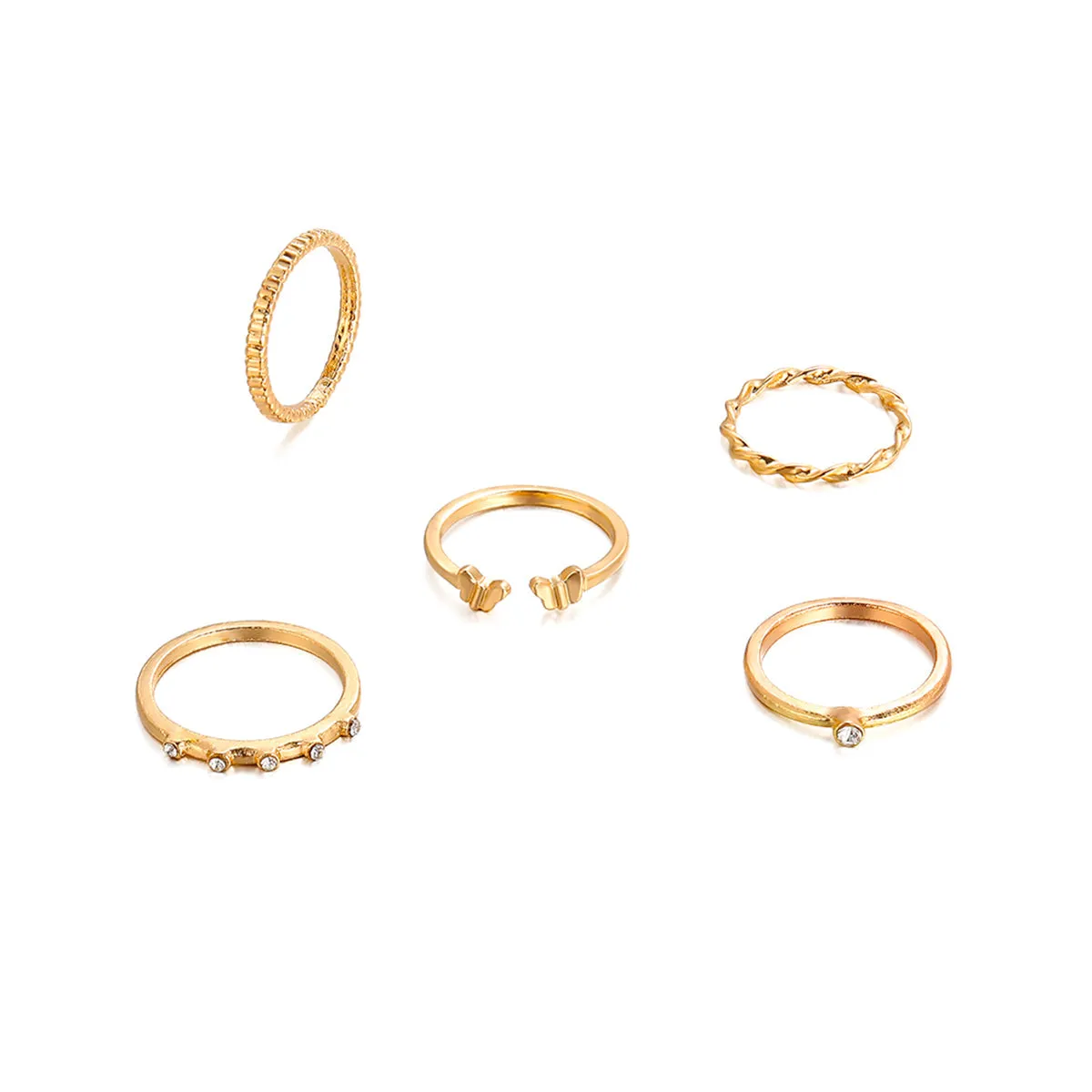 Cubic Zirconia & 18K Gold-Plated Twine Butterfly Ring Set