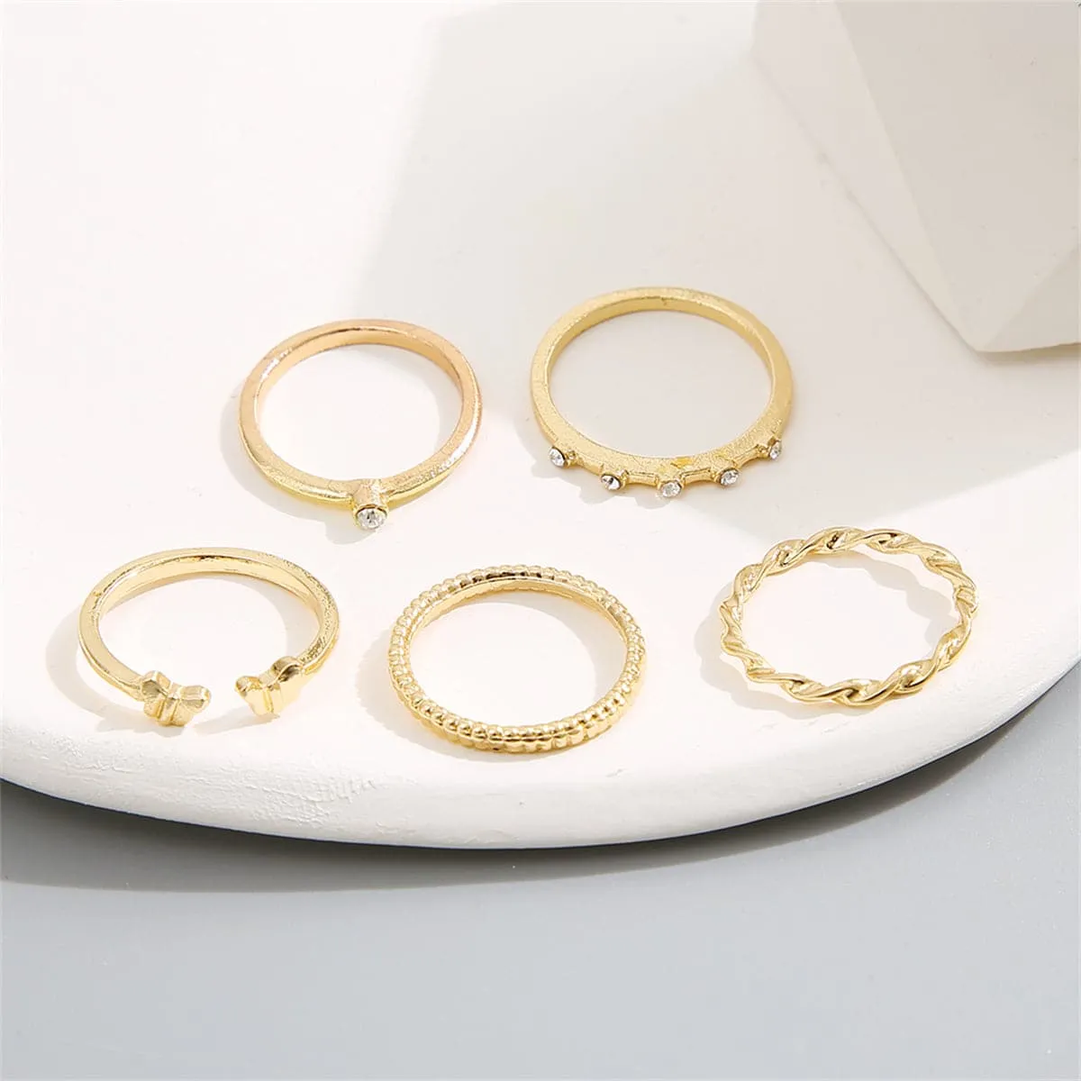 Cubic Zirconia & 18K Gold-Plated Twine Butterfly Ring Set