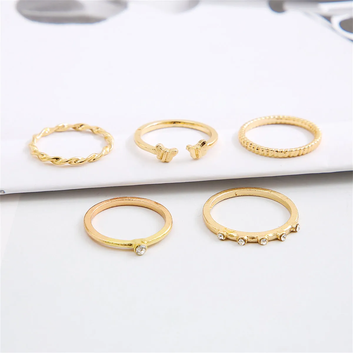 Cubic Zirconia & 18K Gold-Plated Twine Butterfly Ring Set