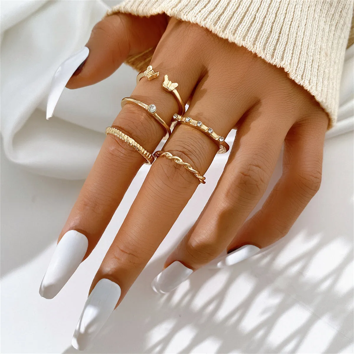 Cubic Zirconia & 18K Gold-Plated Twine Butterfly Ring Set