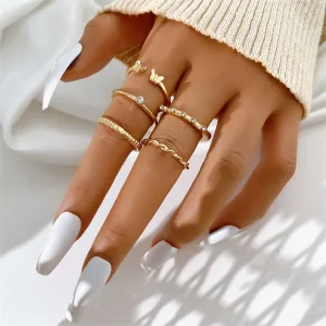 Cubic Zirconia & 18K Gold-Plated Twine Butterfly Ring Set