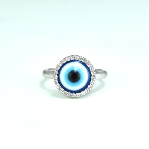 Cubic Zirconia and Enamel Evil Eye Ring in Silver