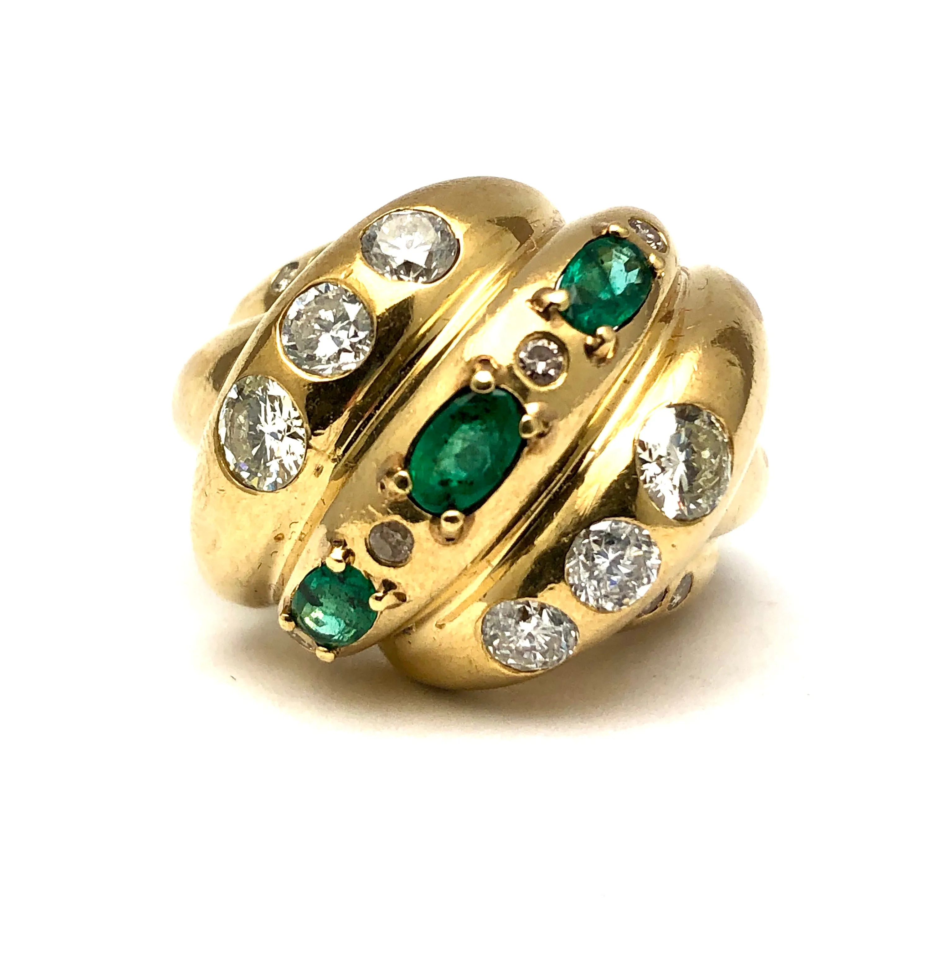 Custom Emerald & Diamond Domed Knot Ring 18K
