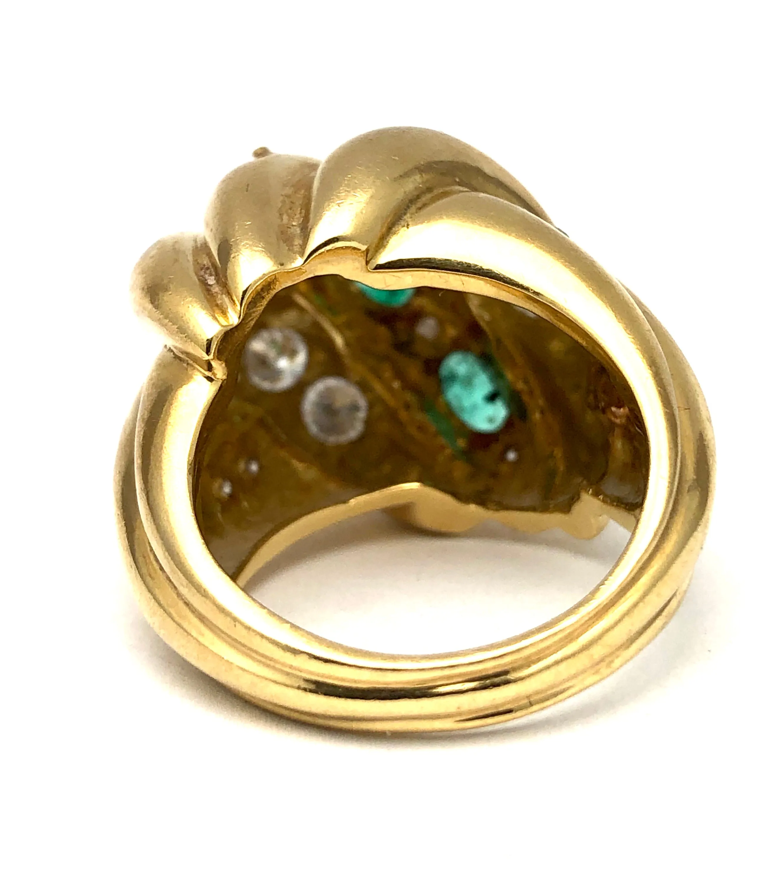 Custom Emerald & Diamond Domed Knot Ring 18K
