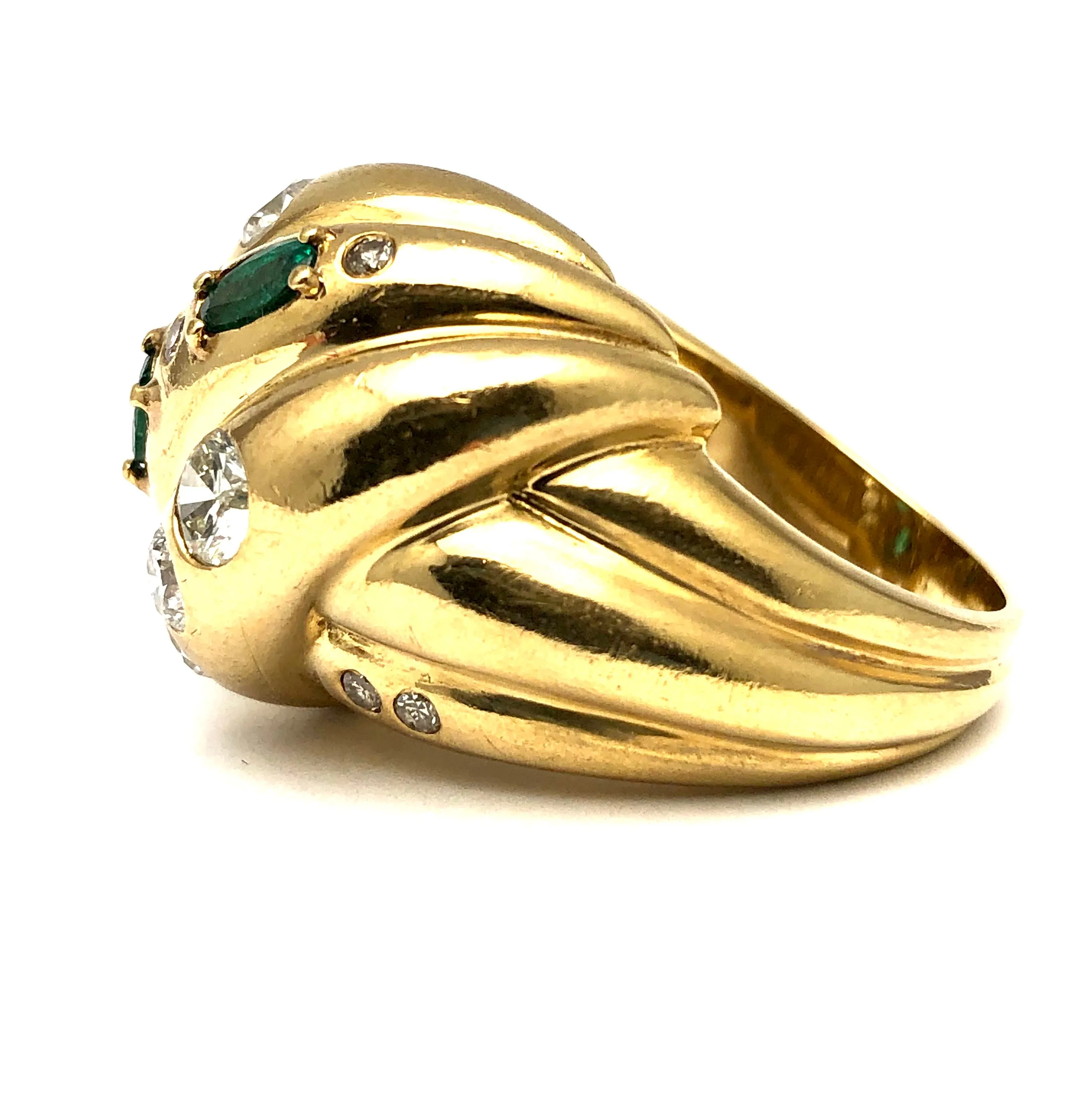 Custom Emerald & Diamond Domed Knot Ring 18K