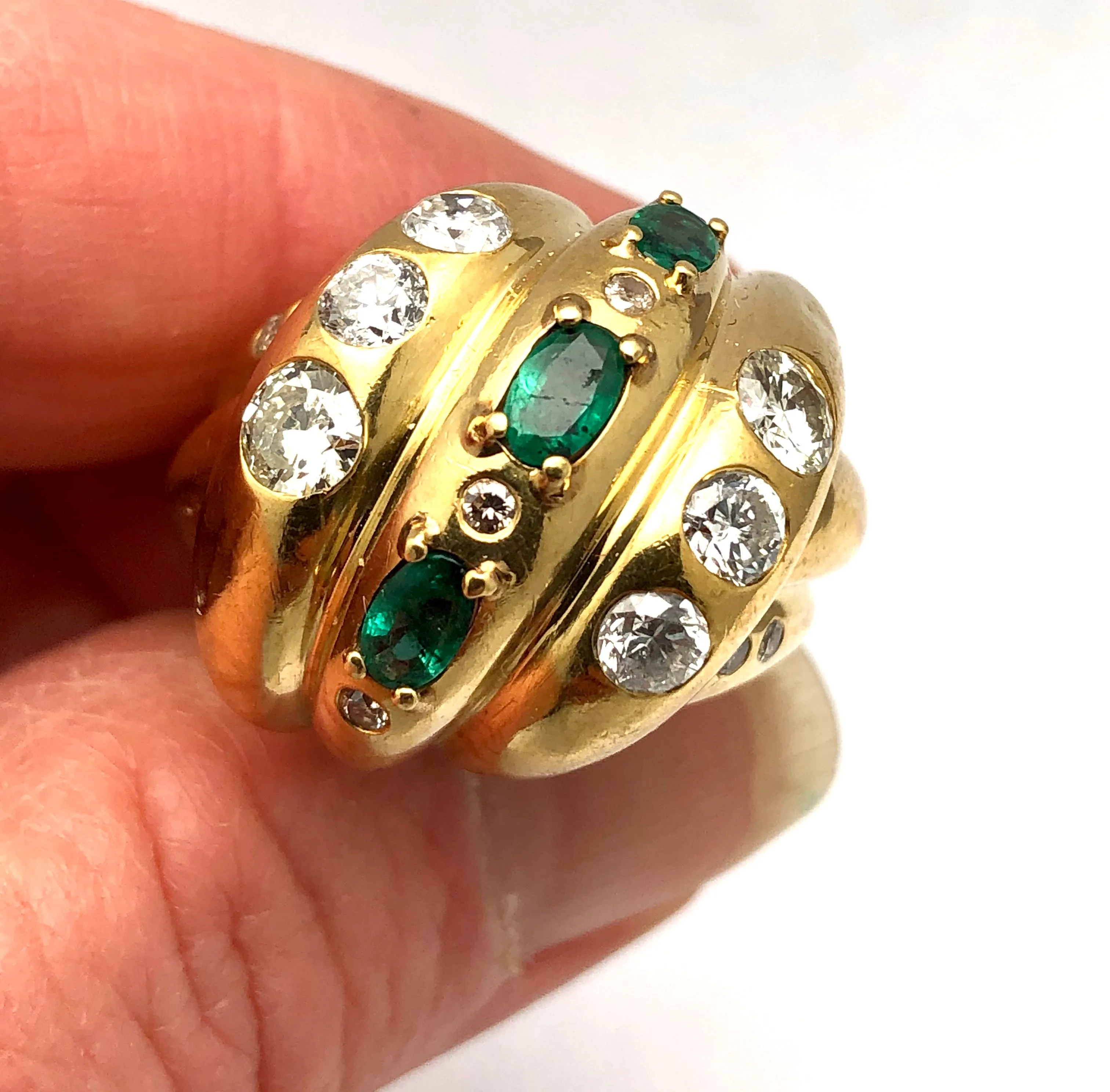 Custom Emerald & Diamond Domed Knot Ring 18K