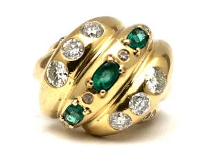 Custom Emerald & Diamond Domed Knot Ring 18K
