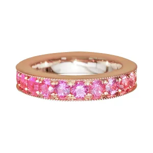 Custom Ombre Pink Sapphire Ring With Calligraphy Carving