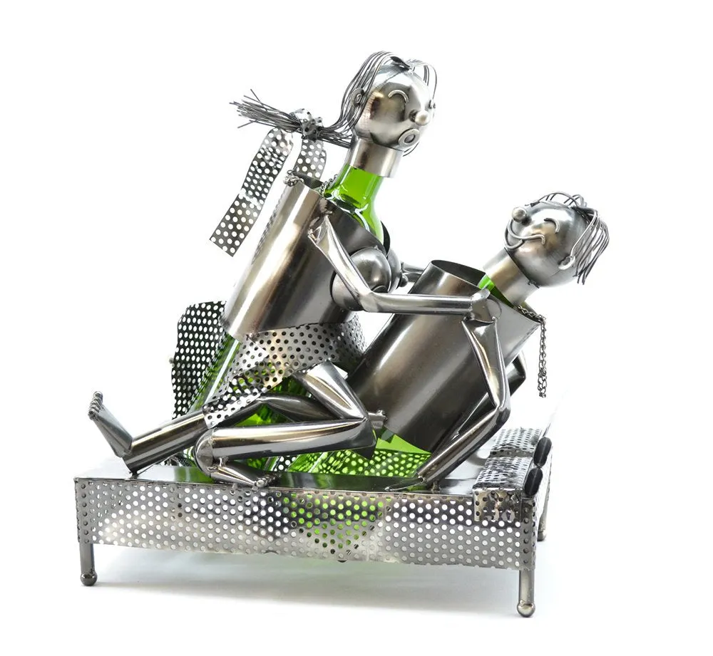(D) Wine Bottle Holder for 2 Bottles, Couple in Bed, Bar Counter Decoration