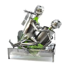 (D) Wine Bottle Holder for 2 Bottles, Couple in Bed, Bar Counter Decoration