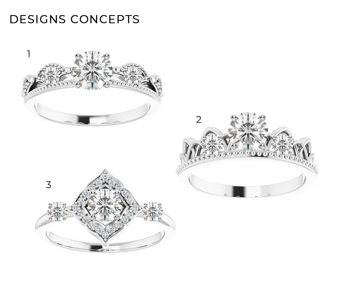 Dainty Vintage Crown Diamond Ring