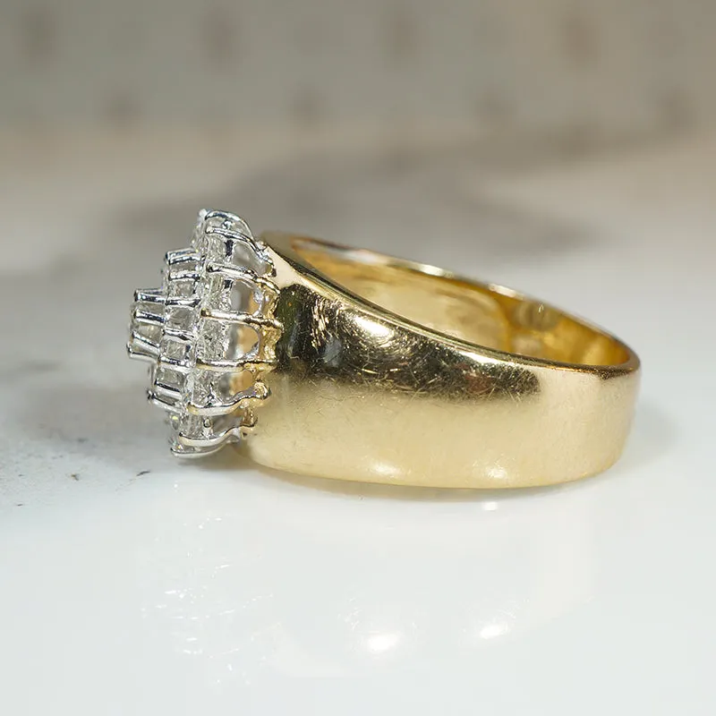 Dazzling Diamond Cluster on Curvaceous Gold Band