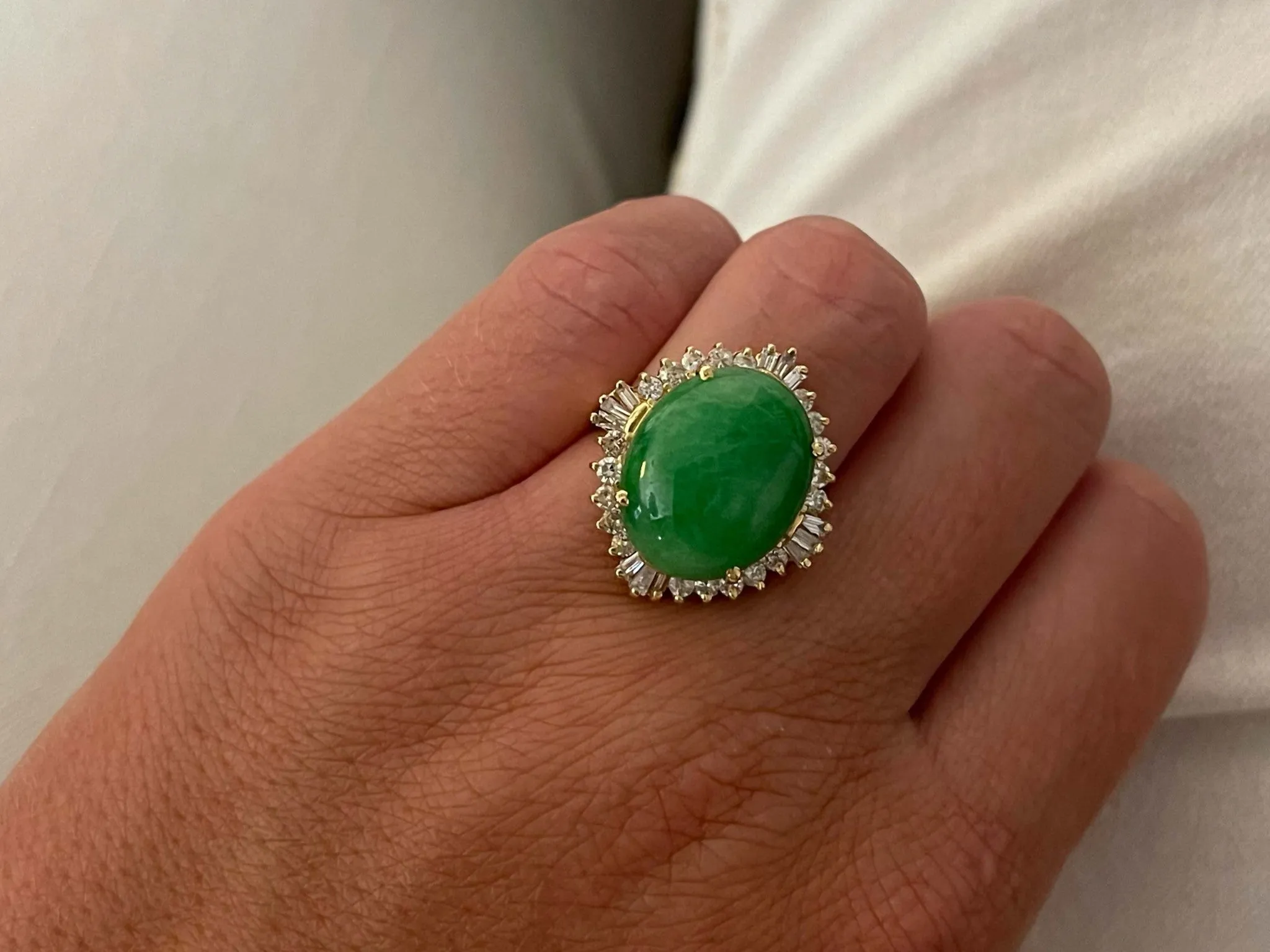 Diamond Halo Jade Ring in 18K Yellow Gold