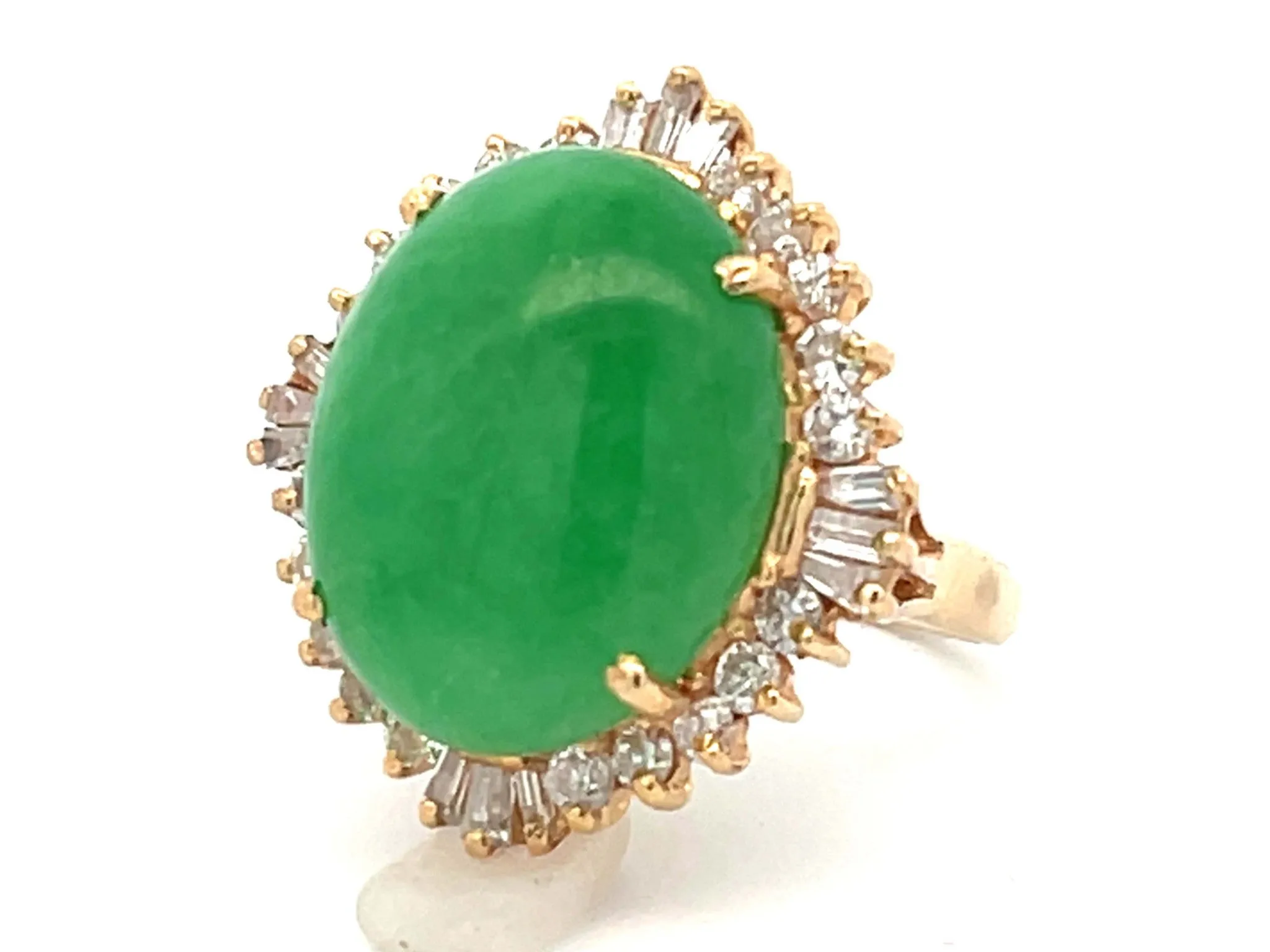 Diamond Halo Jade Ring in 18K Yellow Gold