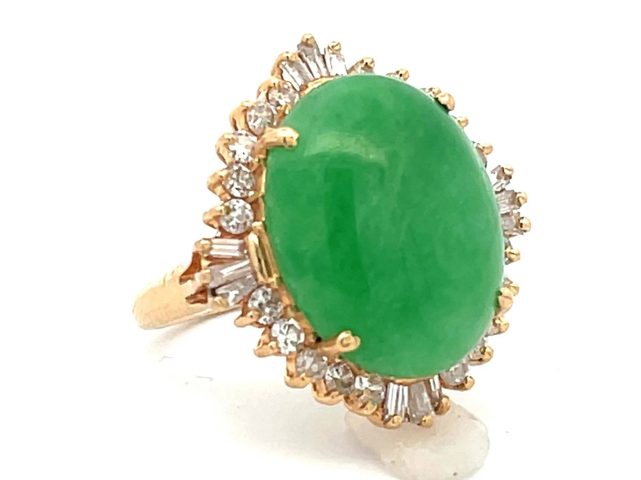 Diamond Halo Jade Ring in 18K Yellow Gold