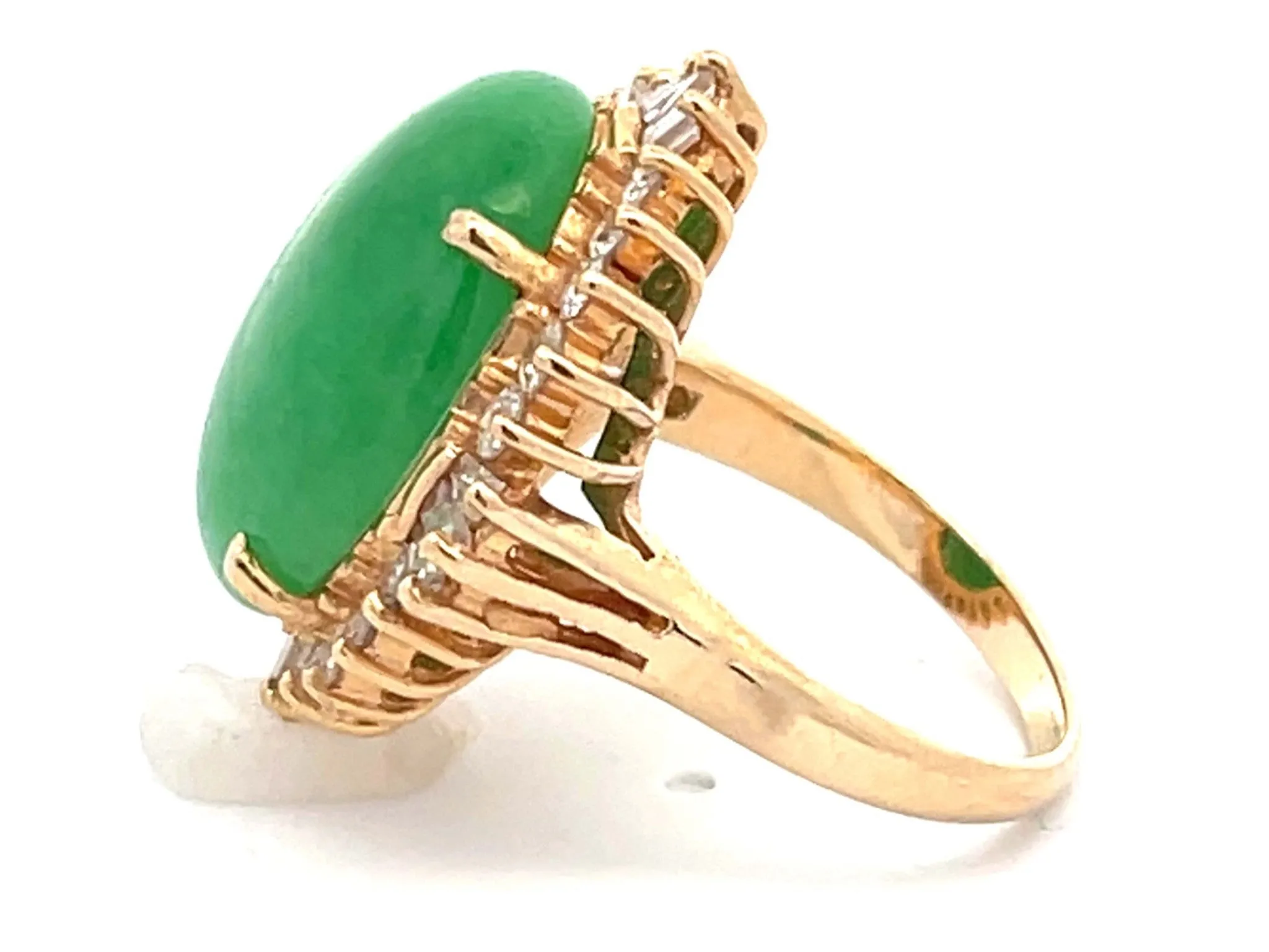 Diamond Halo Jade Ring in 18K Yellow Gold