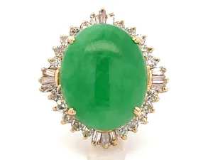 Diamond Halo Jade Ring in 18K Yellow Gold
