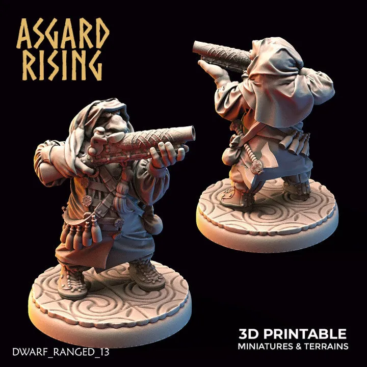 Dwarf Ranged: Dwarves in Hooded clothes with Firearms