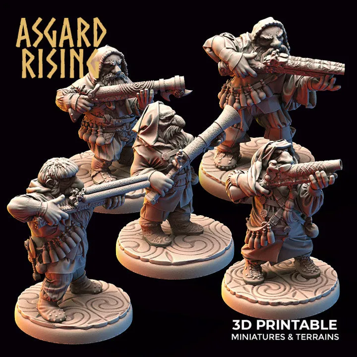 Dwarf Ranged: Dwarves in Hooded clothes with Firearms
