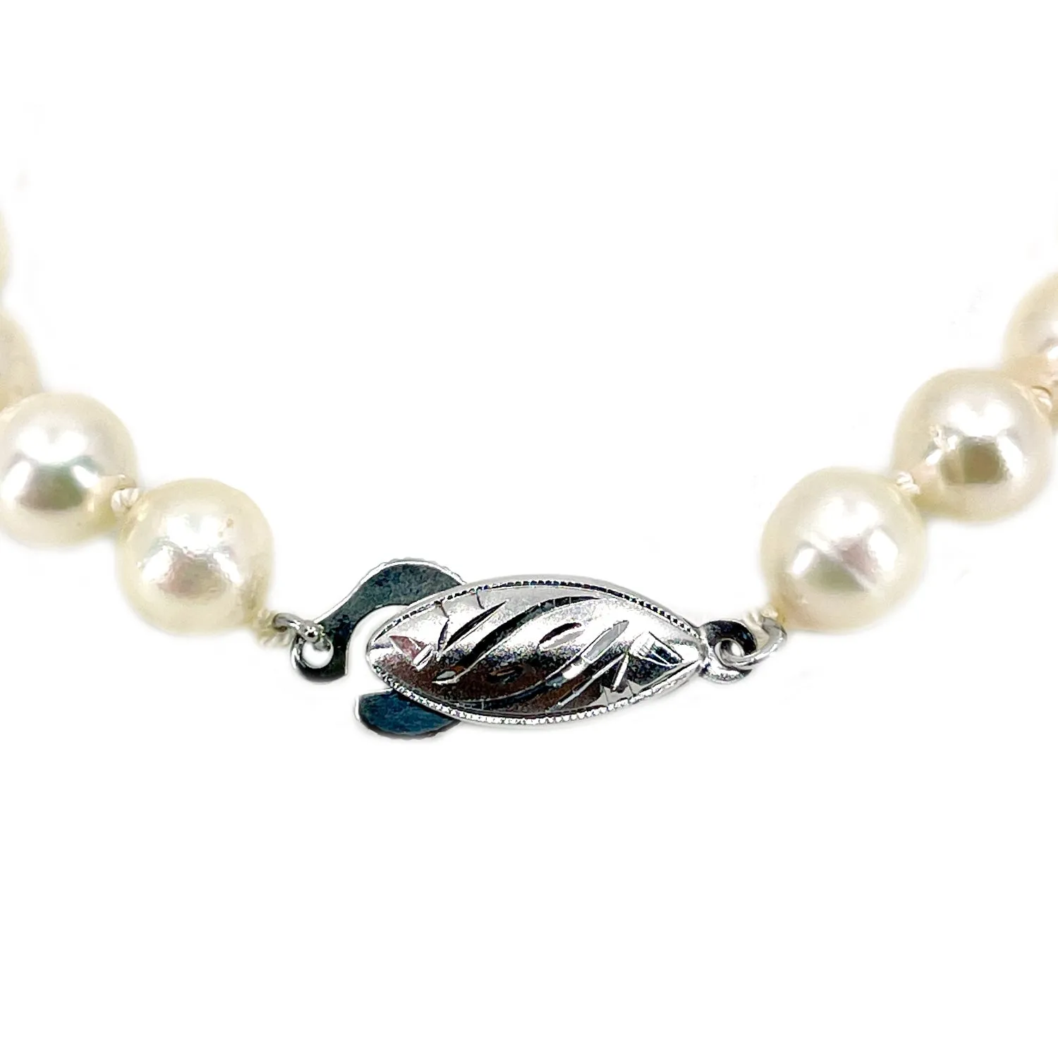 Engraved Baroque Vintage Japanese Saltwater Akoya Cultured Pearl Bracelet- Sterling Silver