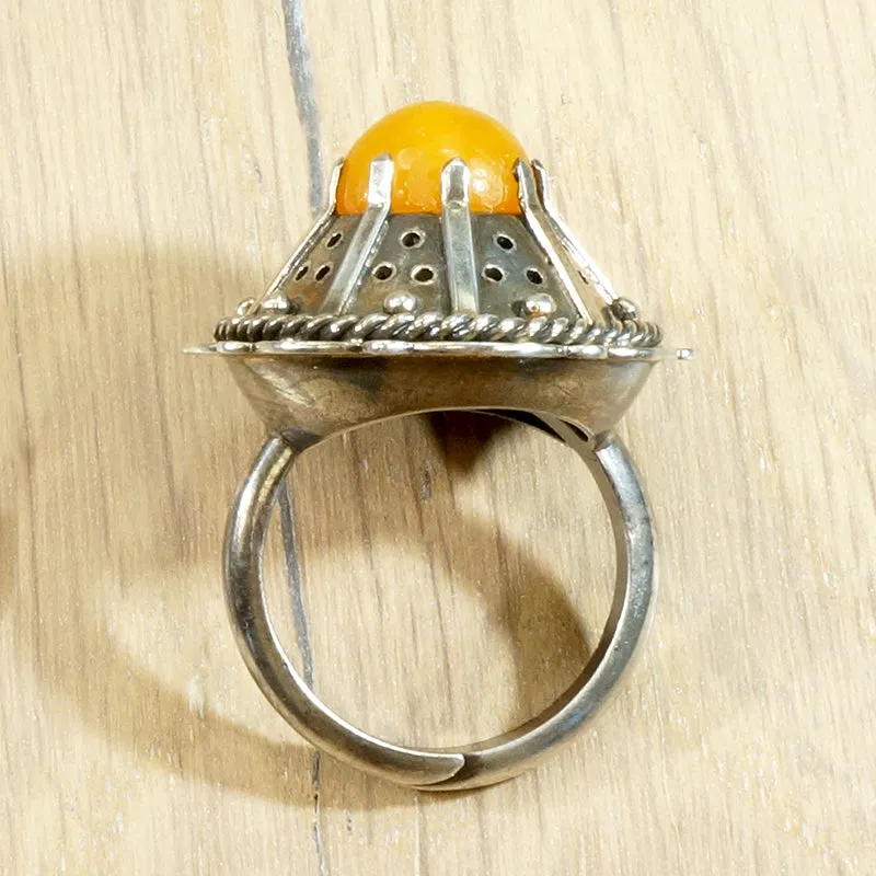 Enigmatic Egg Yolk Amber & Silver Ring
